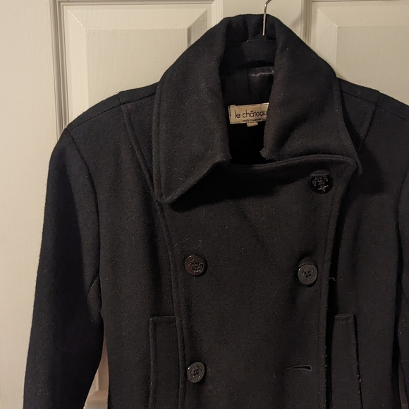 Le Chateau Black Wool Trench Coat (Size S) - Picture 8 of 14